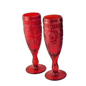 The Pioneer Woman Adeline Red Glass Champagne Flutes Set Of 2 Retro-Inspired Ele